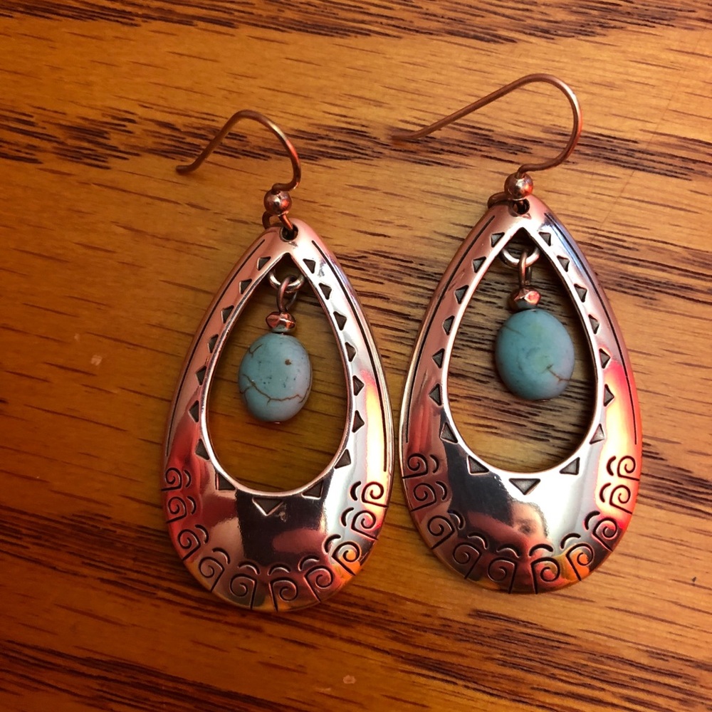 Sterling silver tear drop earrings with turquoise